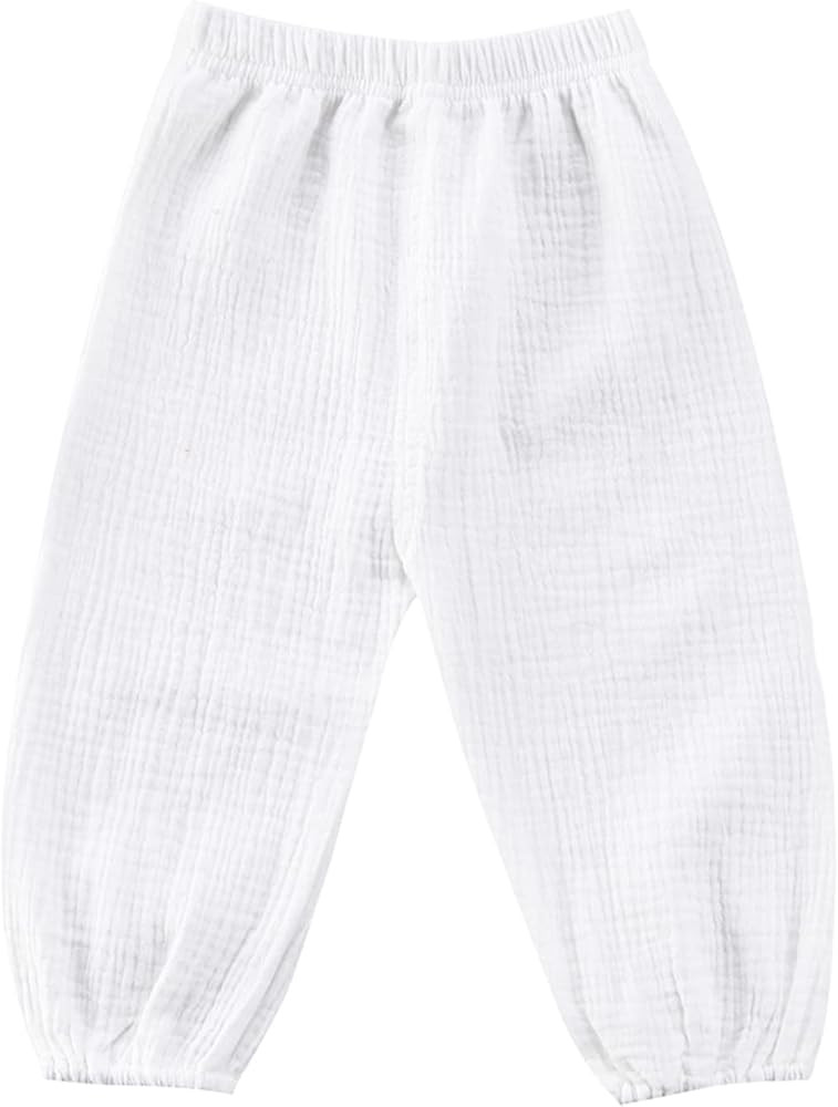 Mubineo Toddler Boy Girl Basic Plain Summer Fall Comfy Cotton Linen Pants | Amazon (US)