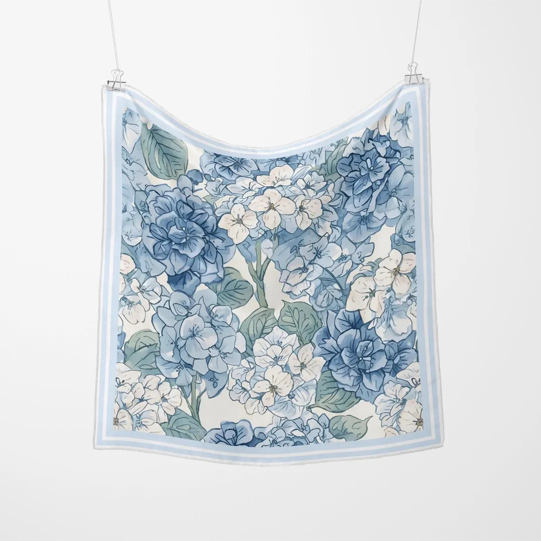 Soft Blue Hydrangea Print 100% Silk Scarf: Four Sizes | Etsy (US)
