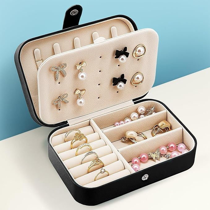 Travel Jewelry Box, Small Jewelry Organizer Boxes for Women Girls, 2 Layer Travel Jewlery Case, C... | Amazon (US)