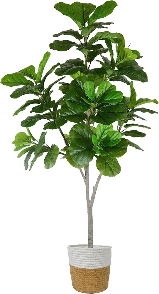 Homeplants Artificial Fiddle Leaf Fig Tree, 6ft Fake Ficus Lyrata Plant with Woven Basket, Perfec... | Amazon (CA)
