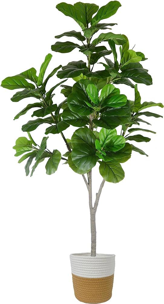 Homeplants Artificial Fiddle Leaf Fig Tree, 6ft Fake Ficus Lyrata Plant with Woven Basket, Perfec... | Amazon (CA)