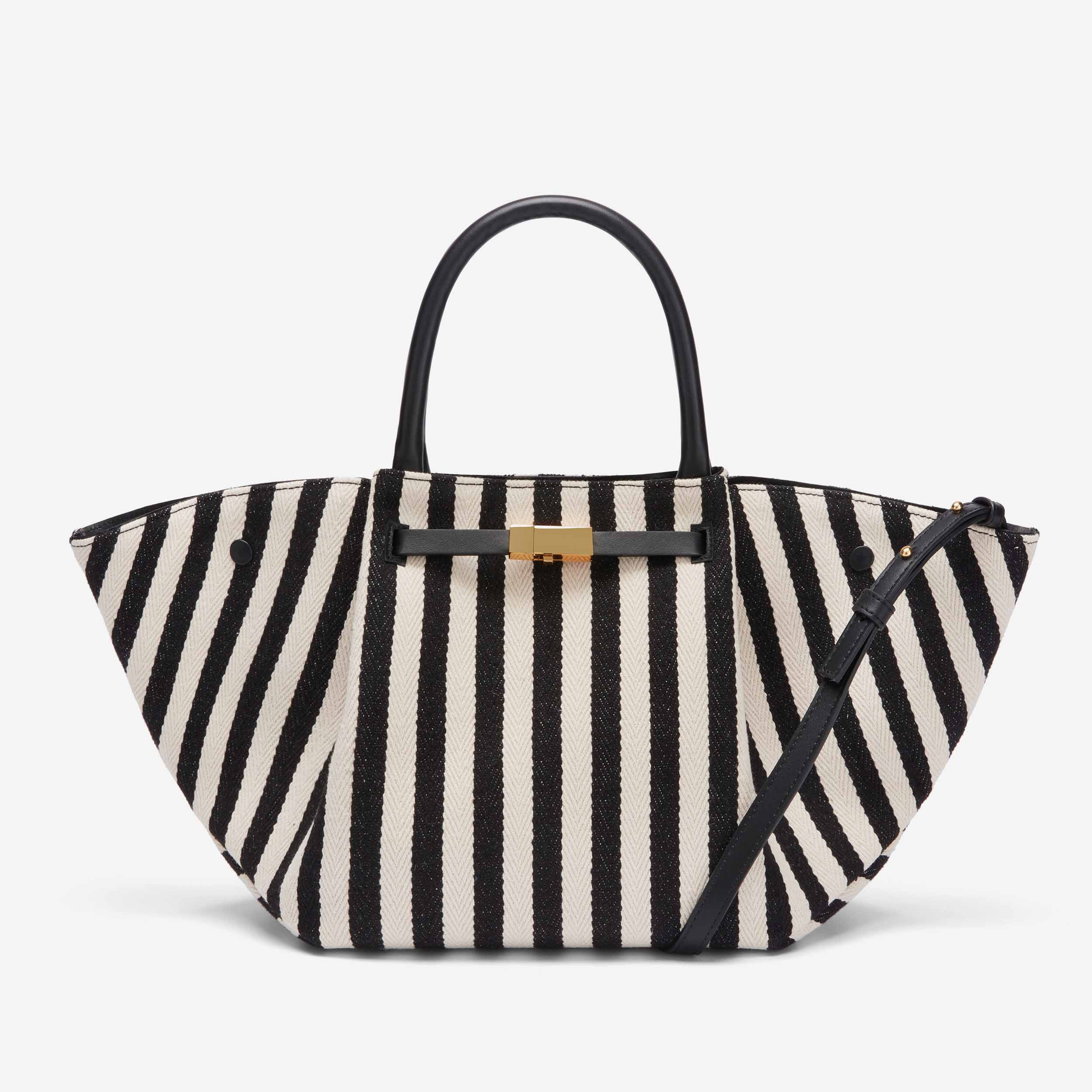 The Midi New York | Black Striped Cotton Canvas & Black Smooth | DeMellier | DeMellier