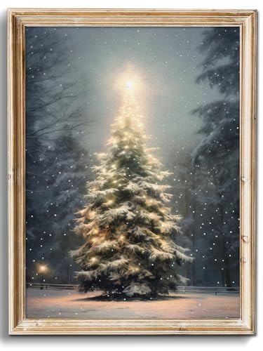 Uniro Christmas Wall Art Prints, Vintage Christmas Decor, Moody Winter Xmas Aesthetic Poster for Room Decor, Muted Neutral Rustic Pine Tree Christmas Artwork Painting, Winter Print for Holiday Decor ( 8" x 10"-UNFRAMED) | Amazon (US)