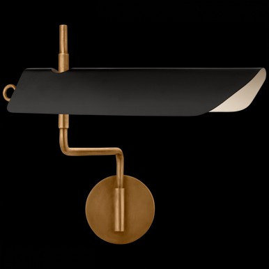 Miles Swing Arm Wall Sconce With Plug, 1-Light, Antique Burnished Brass, Matte Black Shade, 12.75... | Lighting Reimagined