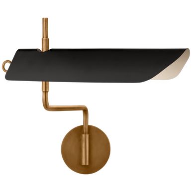 Miles Swing Arm Wall Sconce With Plug, 1-Light, Antique Burnished Brass, Matte Black Shade, 12.75... | Lighting Reimagined