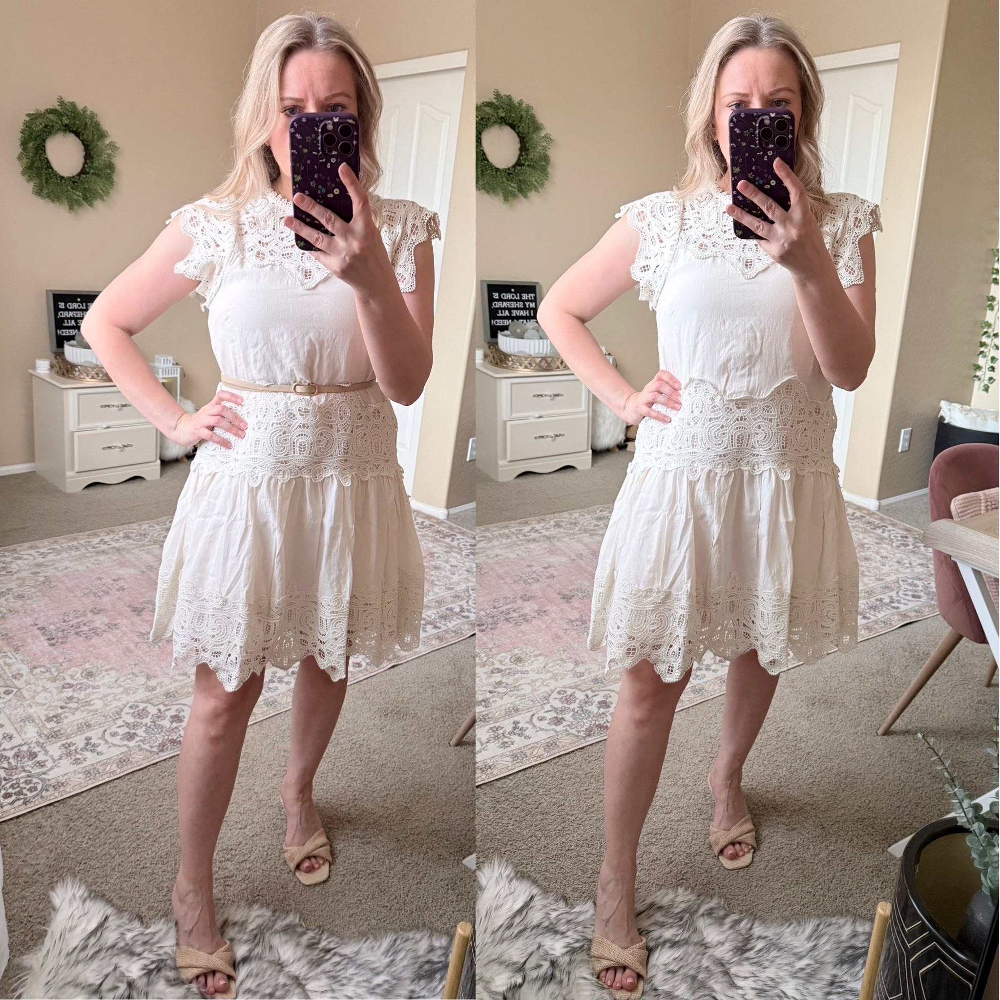 This adorable dress, resembling a designer piece, is surprisingly affordable at under $40! I love the lace details. However, I think it looks even more flattering with a belt. It’s fully lined and has a relaxed fit. I’m wearing a size XS.

Scoop dress, Walmart style for less, Anthropologie lookalike, designer look for less, designer lookalike

#LTKOver40 #LTKSeasonal #LTKPetite