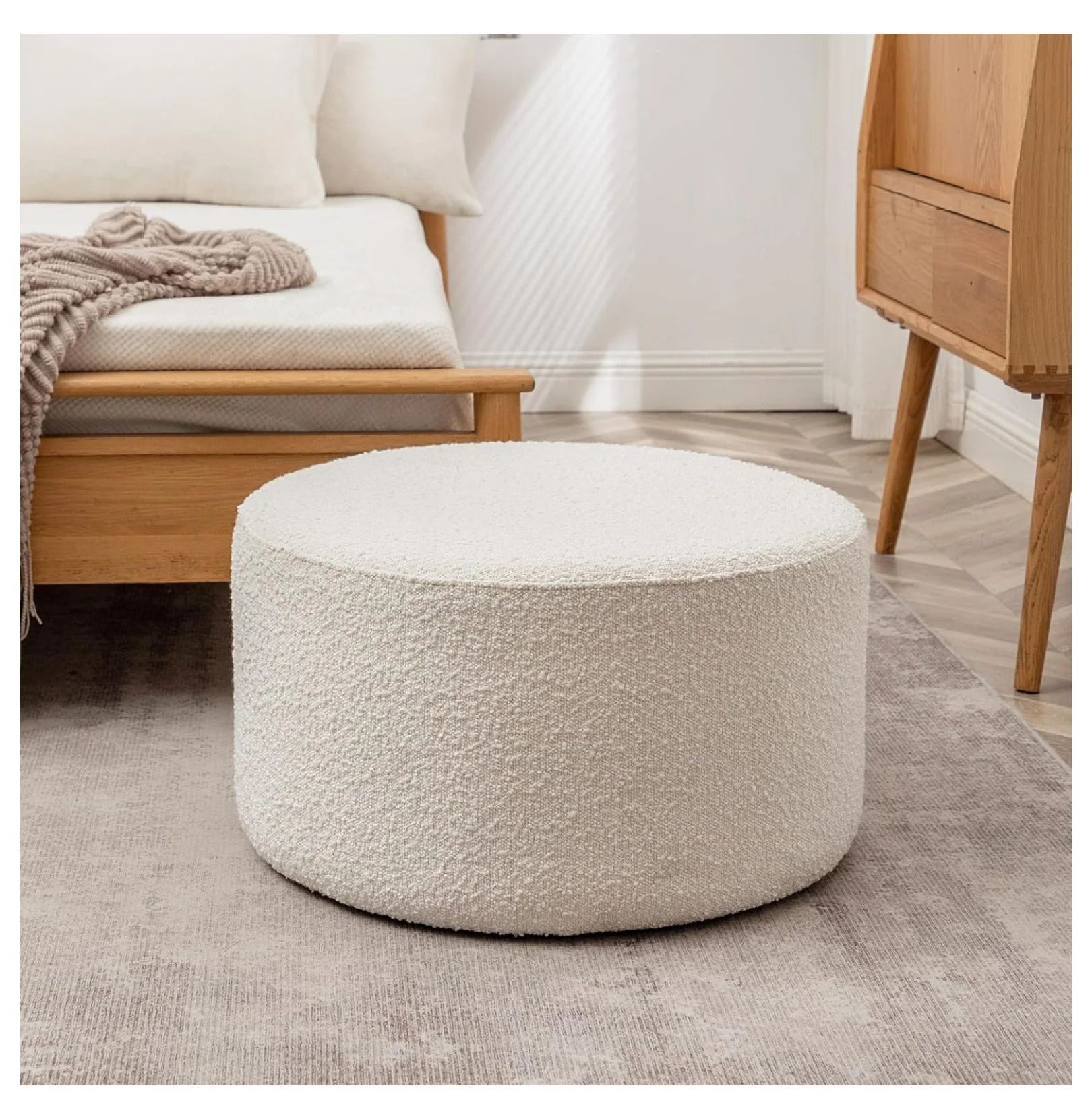 Modern Round Boucle Upholstered Ottoman with Soft Padded Seat, Multi-Functional Sofa Footrest, Si... | Walmart (US)