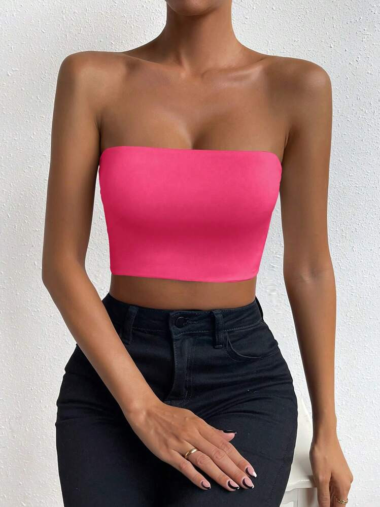 SHEIN Unity Ladies' Solid Color Cropped Tube Top | SHEIN