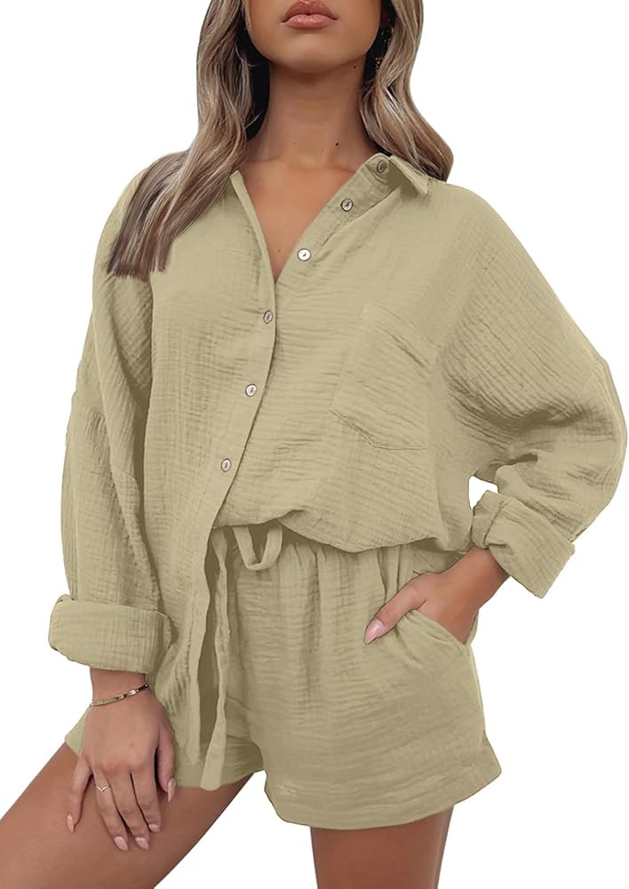 AUTOMET 2 Piece Sets For Women Lounge Wear Matching Two Piece Pajama Fashion Oversized Shirts And... | Amazon (US)