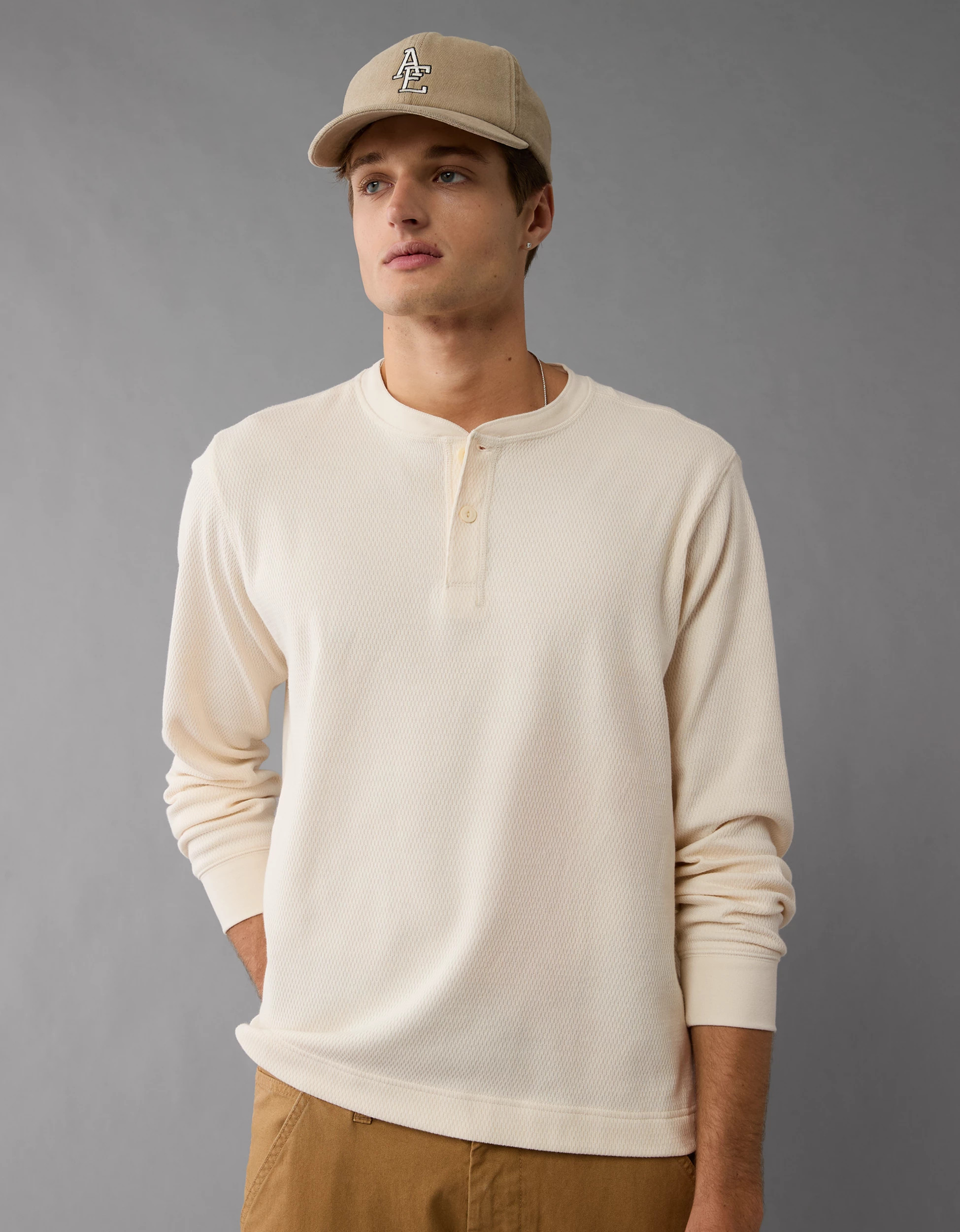 AE Long-Sleeve Thermal Henley T-Shirt | American Eagle Outfitters (US & CA)