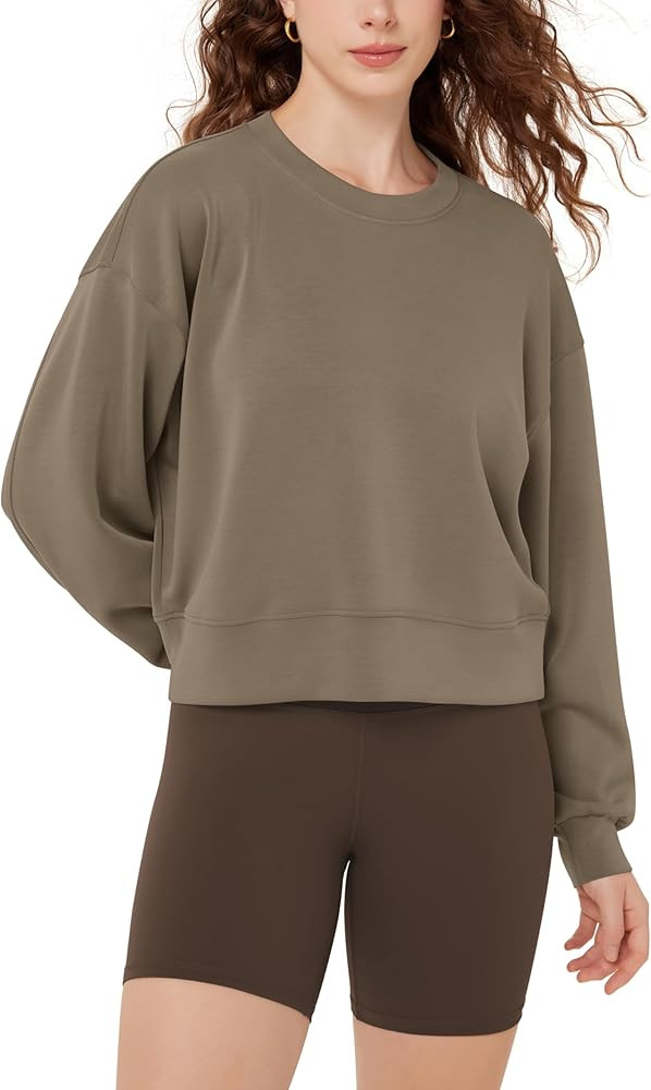 ODODOS Modal Soft Long Sleeve Cropped Sweatshirts for Women Oversized Crew Neck Pullover Crop Top | Amazon (US)