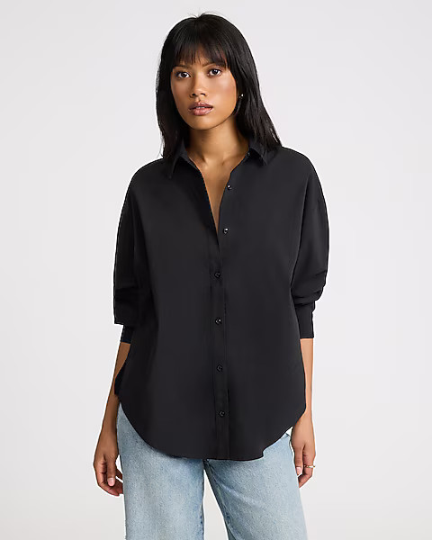 Stretch Cotton Poplin Boyfriend Shirt | Express