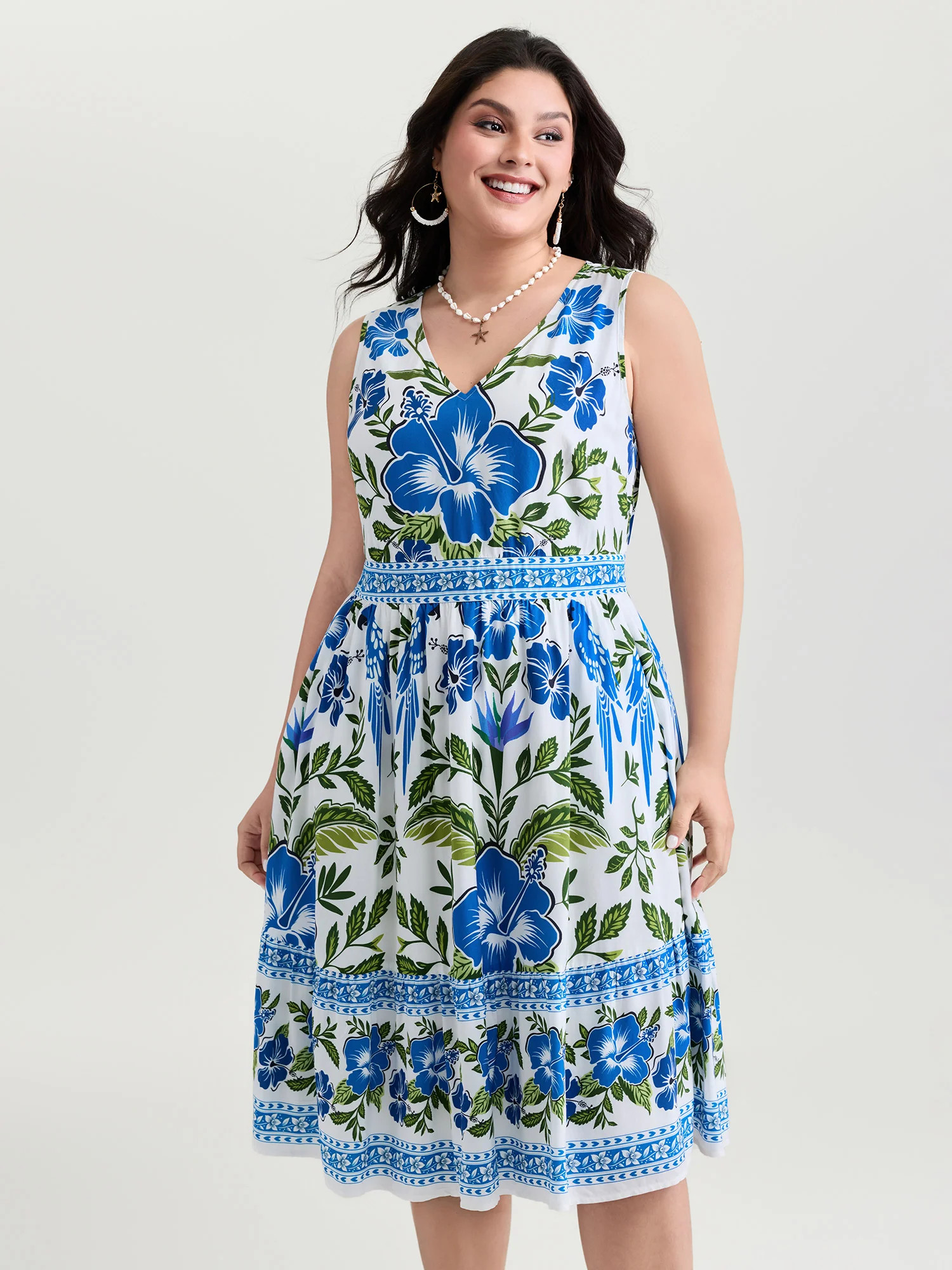 Large Floral Print Pockets Rayon Midi Dress | Bloomchic