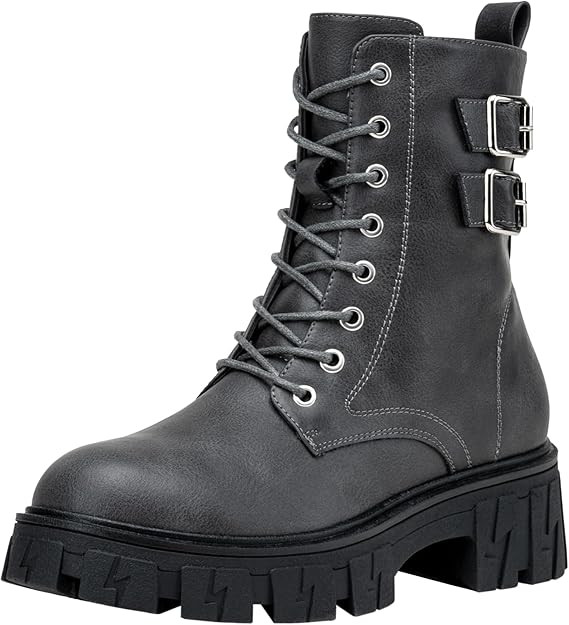 Vepose Women's 9612 Combat Boots, Platform Ankle Booties Lace-up Lug Sole Inner Zipper | Amazon (US)