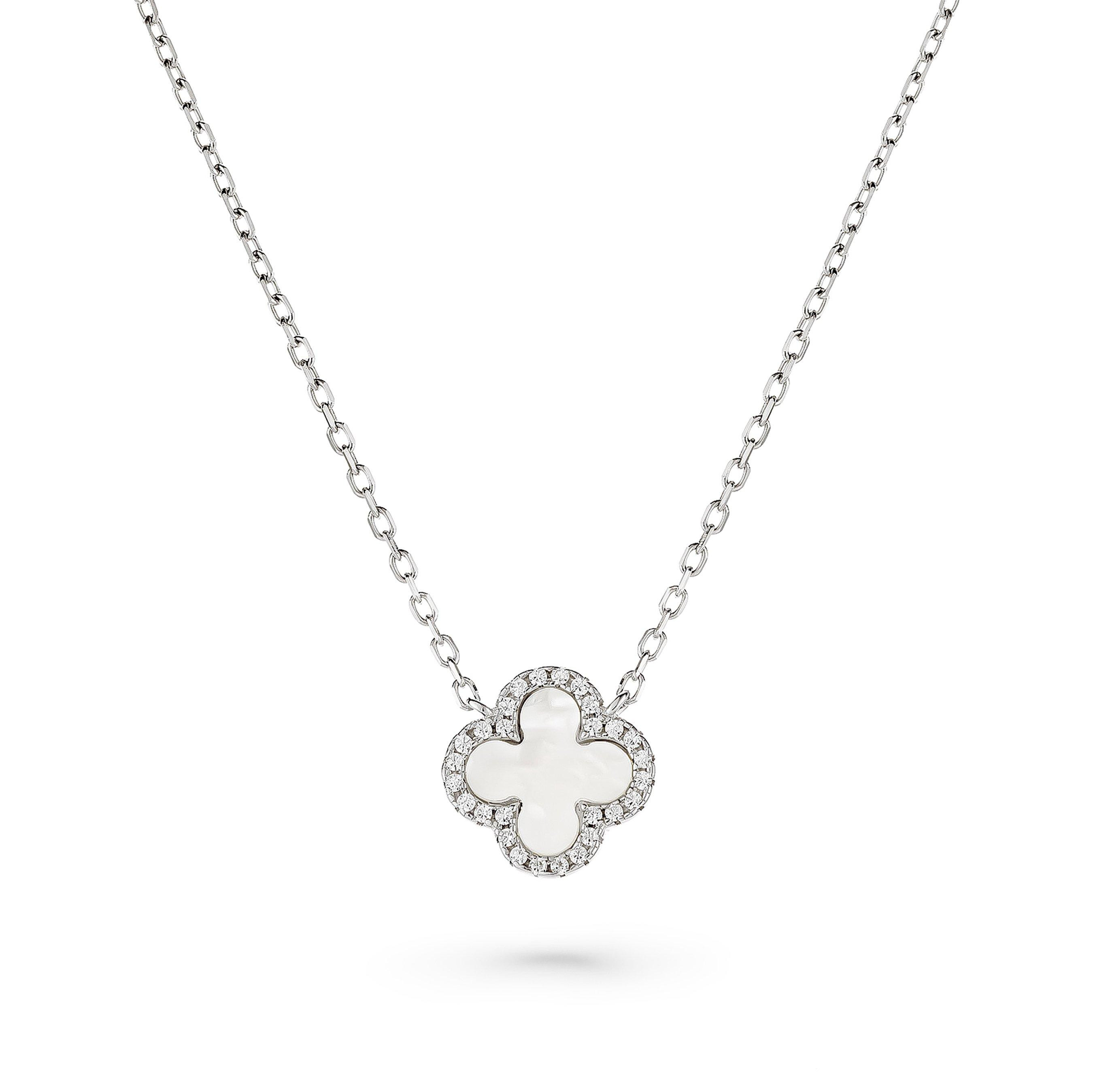 Beaverbrooks Silver Cubic Zirconia and Mother of Pearl Clover Necklace | 0142613 | Beaverbrooks | Beaverbrooks