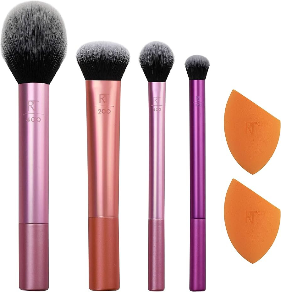 Real Techniques 6 Piece Everyday Essentials Makeup Brush Set, Includes 4 Brushes & 2 Makeup Spong... | Amazon (US)