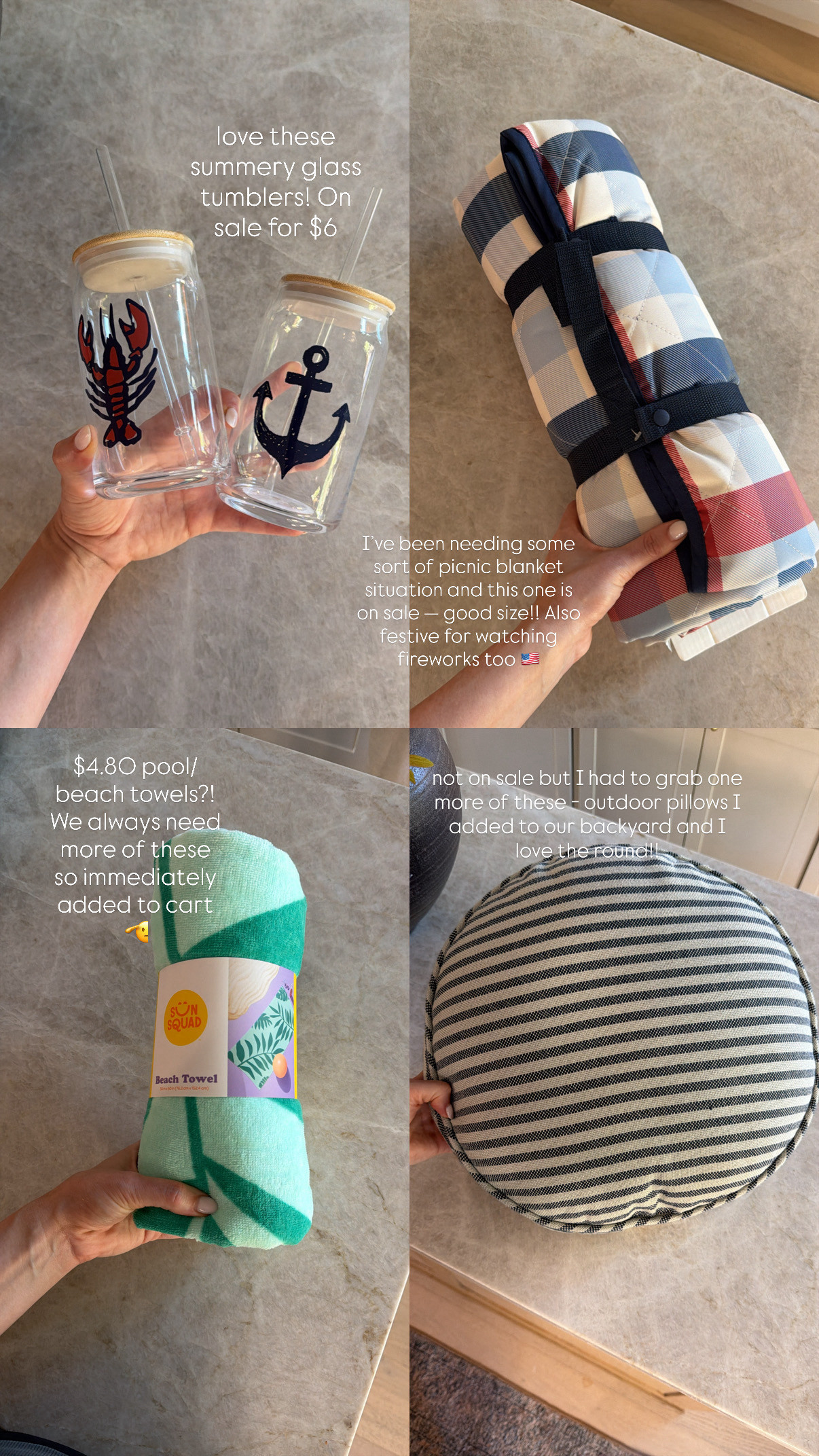 A few @target finds I picked up today! They have a 4th of July Savings event happening so stocked up on a few goodies for summer and 4th of July prep - the under $5 beach towels are a steal!!!   #ad  

 #LTKSeasonal #LTKHome #LTKSaleAlert