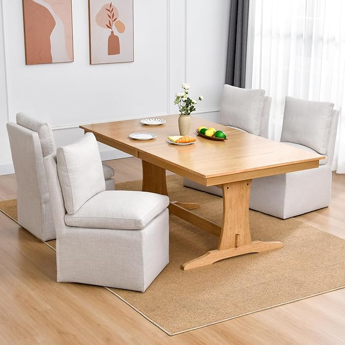 DUHOME Upholstered Armless Dining Chair with Casters,Linen Dining Chairs Set of 4 for Living Room... | Amazon (US)