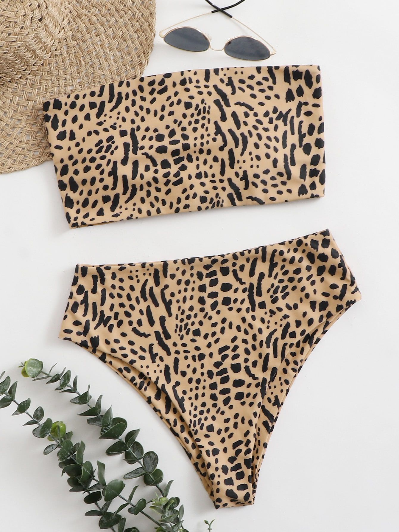 Cheetah Print Bandeau High-Rise Bikini Swimsuit | SHEIN