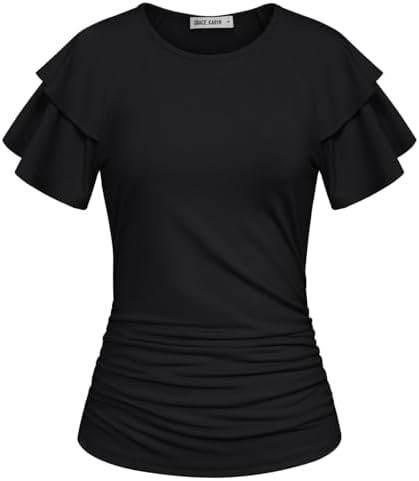 GRACE KARIN Summer Tops for Women Dressy Casual, Ruffle Short Sleeve Work Shirt, 2026 Spring Tren... | Amazon (US)
