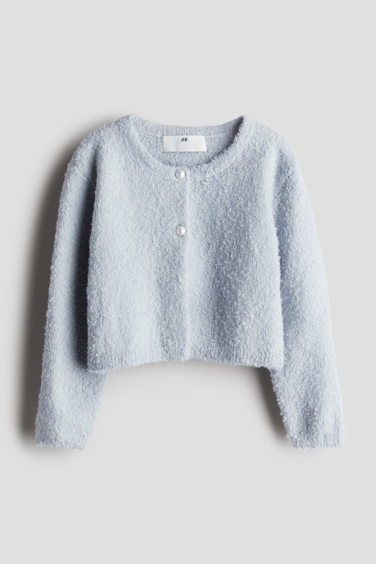 Bouclé-knit cardigan - Round Neck - Long sleeve - Light blue - Kids | H&M US | H&M (US + CA)