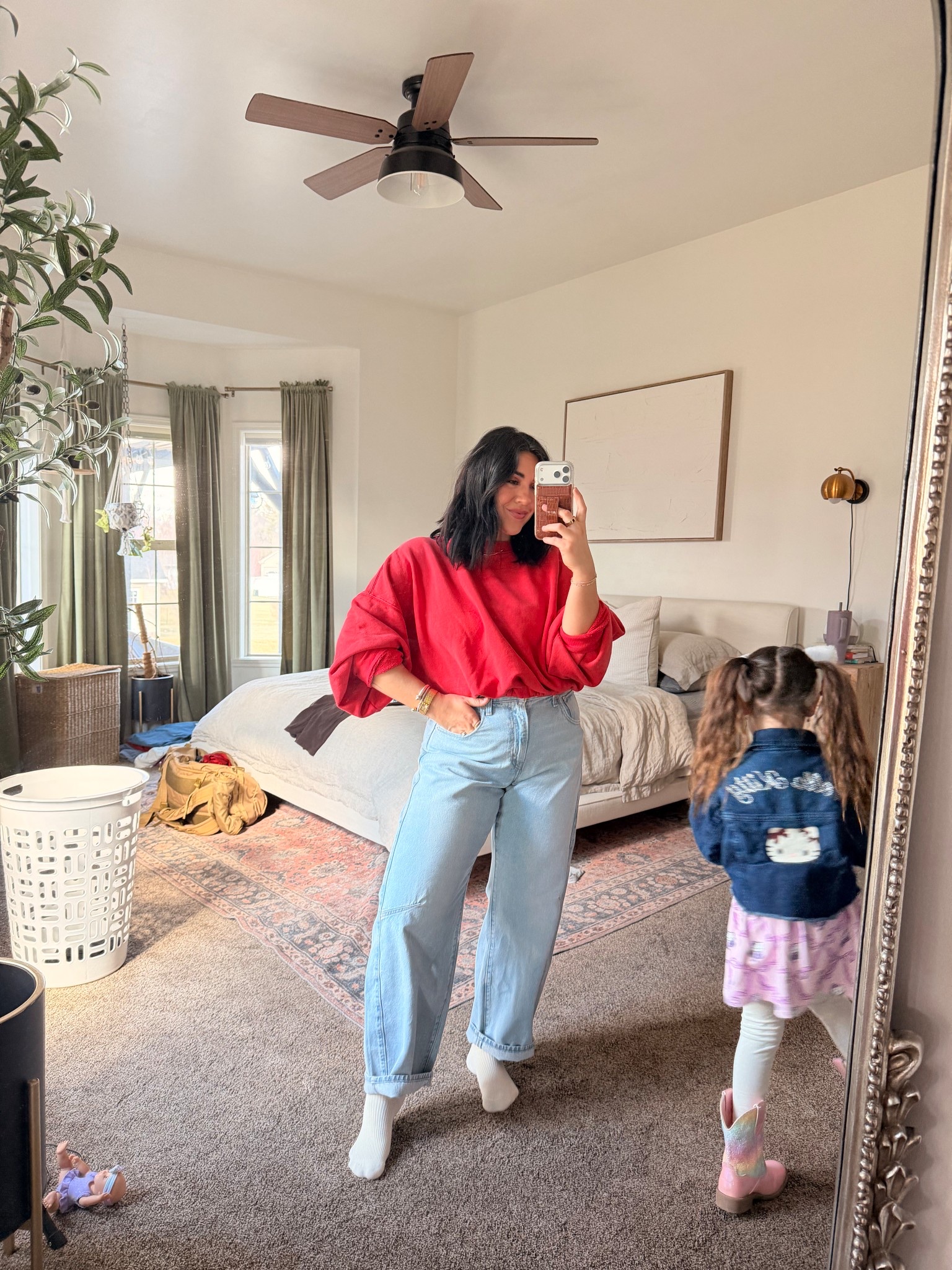 Size XL top and size 32 bottoms (I sized up in both) 

#LTKdayinmylife #LTKootd #LTKMidsize