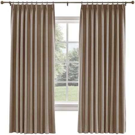 TWOPAGES 52 W x 102 L inch Pinch Pleat Darkening Drape Faux Linen Curtain with Blackout Lining Dr... | Amazon (US)