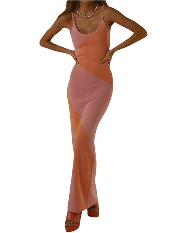 Fabumily Sexy Knit Bodycon Dress for Women Sleeveless Spaghetti Strap Cut Out Maxi Dress Backless... | Amazon (US)