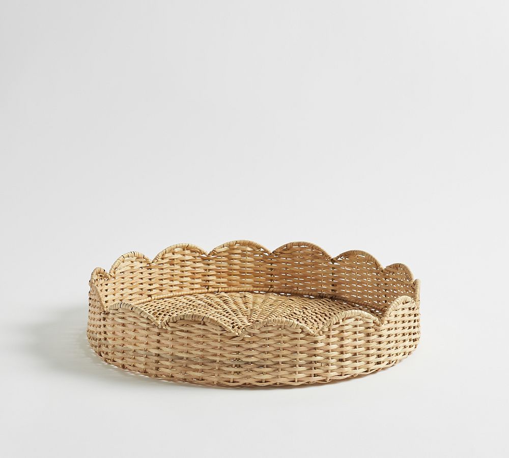 Beau Handwoven Scallop Rattan Tray | Pottery Barn (US)