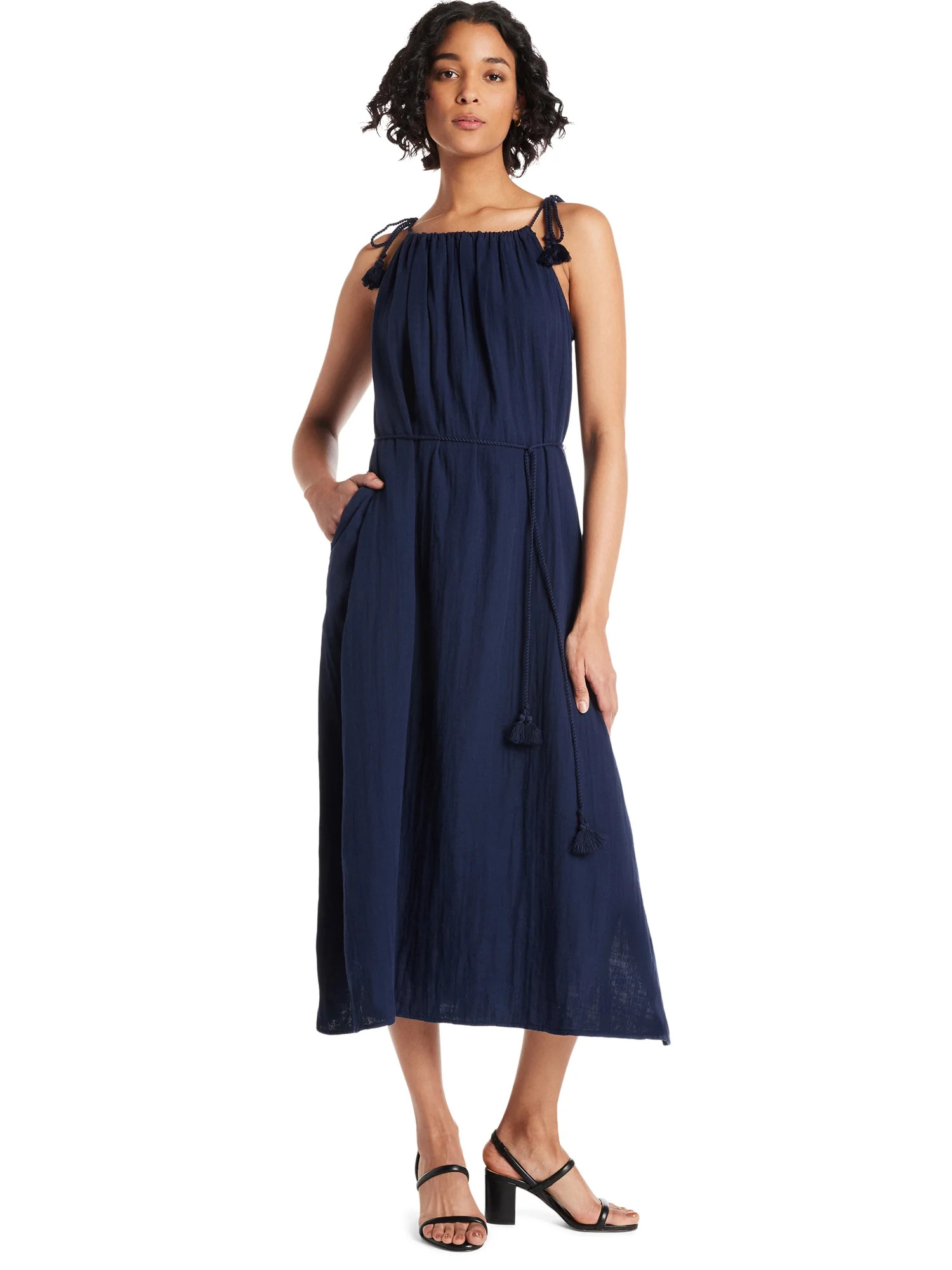 Time and Tru Women's Tie Shoulder Midi Dress, Sizes XS-XXXL | Walmart (US)