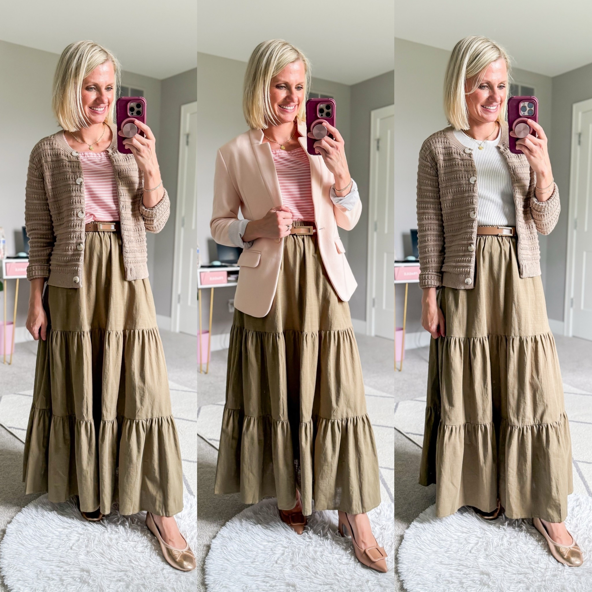 Teacher outfits with an olive green skirt! Top- small || skirt- small || blazer- xsmall || cardigan- small 

#LTKWorkwear #LTKStyleTip #LTKPetite