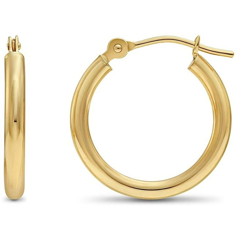14K Yellow Gold 2MM Classic Hoops Earrings, All Sizes, Real 14K Gold, Next Level Jewelry | Walmart (US)