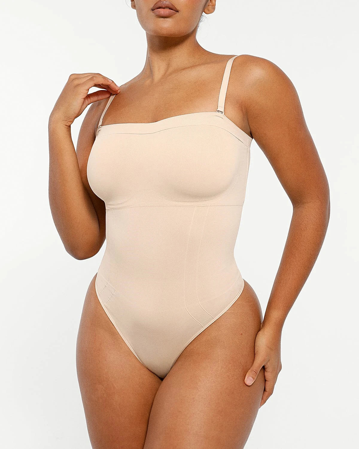 Bare Essentials™ Skin Flow™ Strapless Sculpt Thong Bodysuit - Beige / XL/2X | Shapellx Affiliate Program
