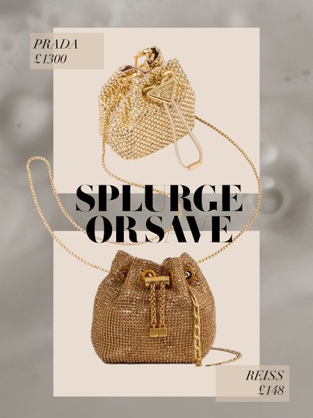 The Prada gold embellished pouch is a dream, but the Reiss version also packs a sparkly punch ⭐️
Splurge vs save | Prada bag dupe | Gold handbag | Party outfits | wedding guest bags 

#LTKitbag #LTKsalealert #LTKwedding
