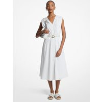 MK Stretch Cotton Poplin Belted Midi Dress - White - Michael Kors | Michael Kors (UK)