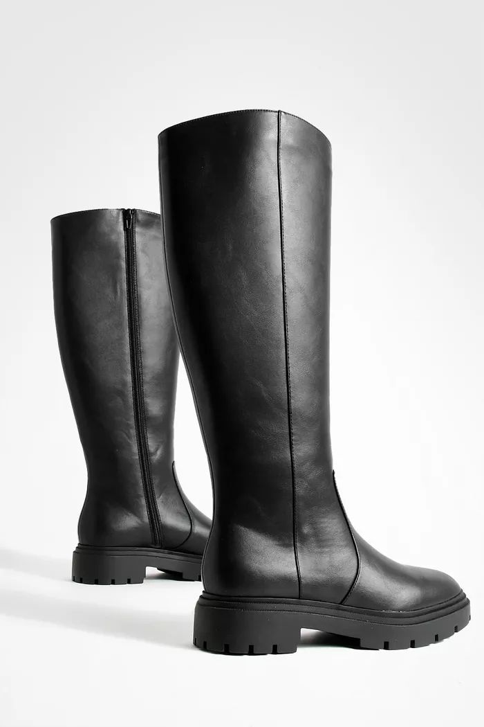 Minimal Chunky Sole Knee High Boots | Boohoo.com (UK & IE)