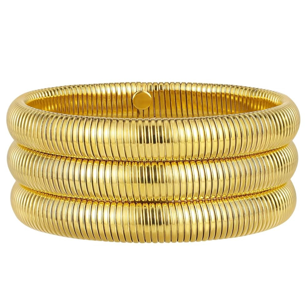Emibele Bangle Bracelet Set, Chunky Titanium Non Tarnish Stretch Bracelet Stack, Multiple Layers ... | Amazon (UK)