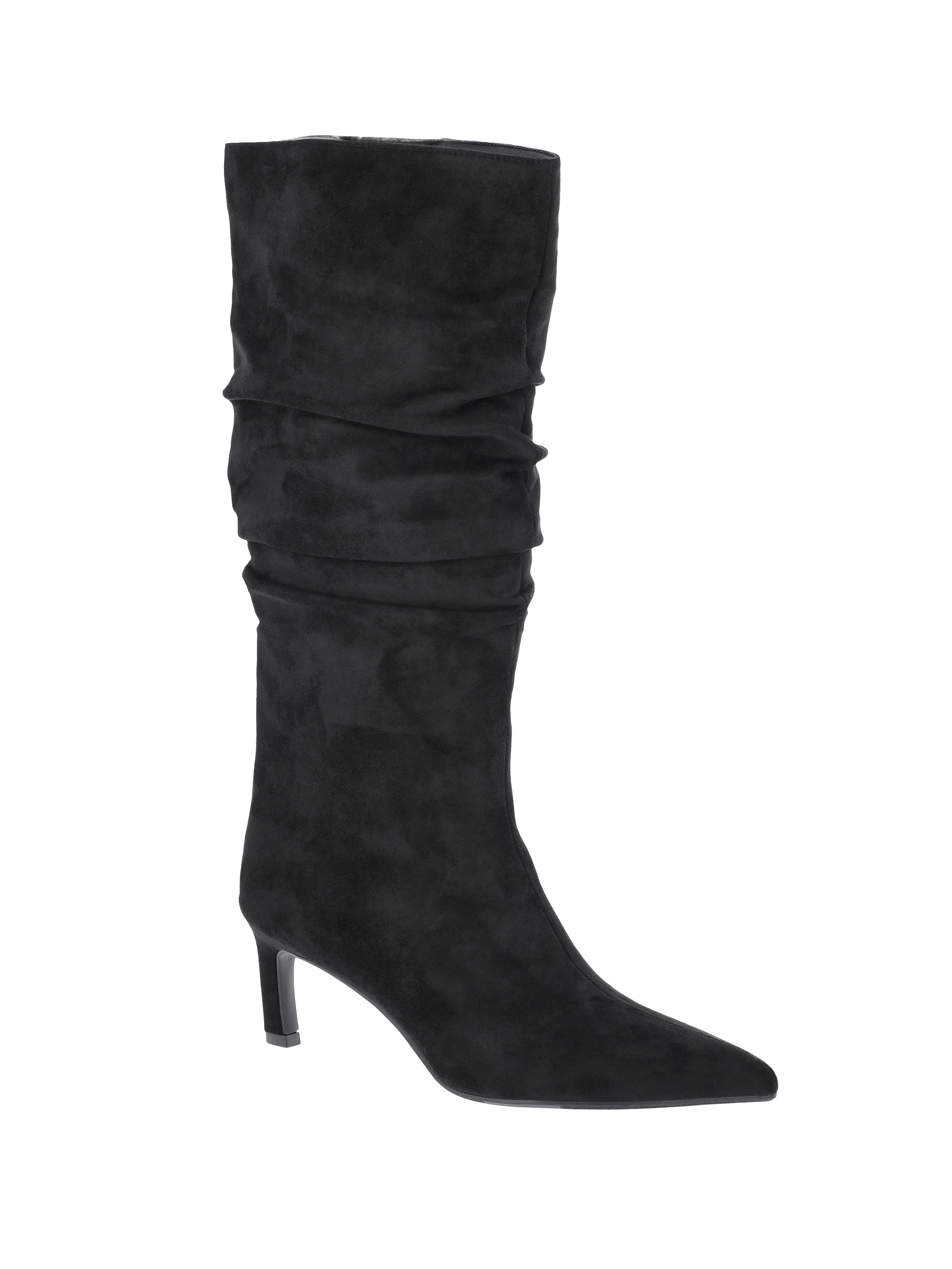 Time and Tru Women's Faux Suede Slouch Boots with Kitten Heels, Wide Width Available | Walmart (US)