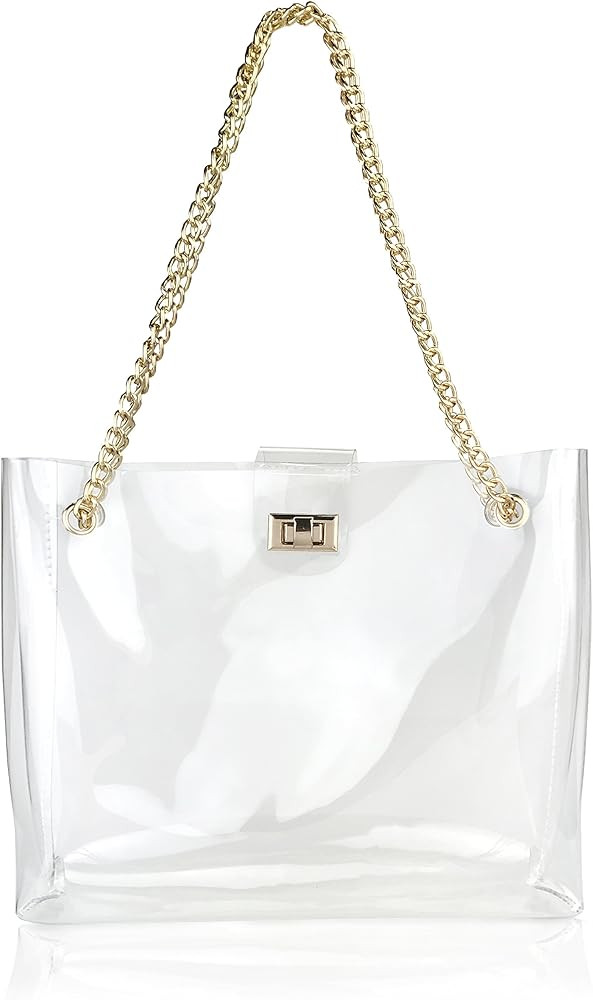 Multifunction Clear Chain Tote with Turn Lock Womens Shoulder Handbag | Amazon (US)