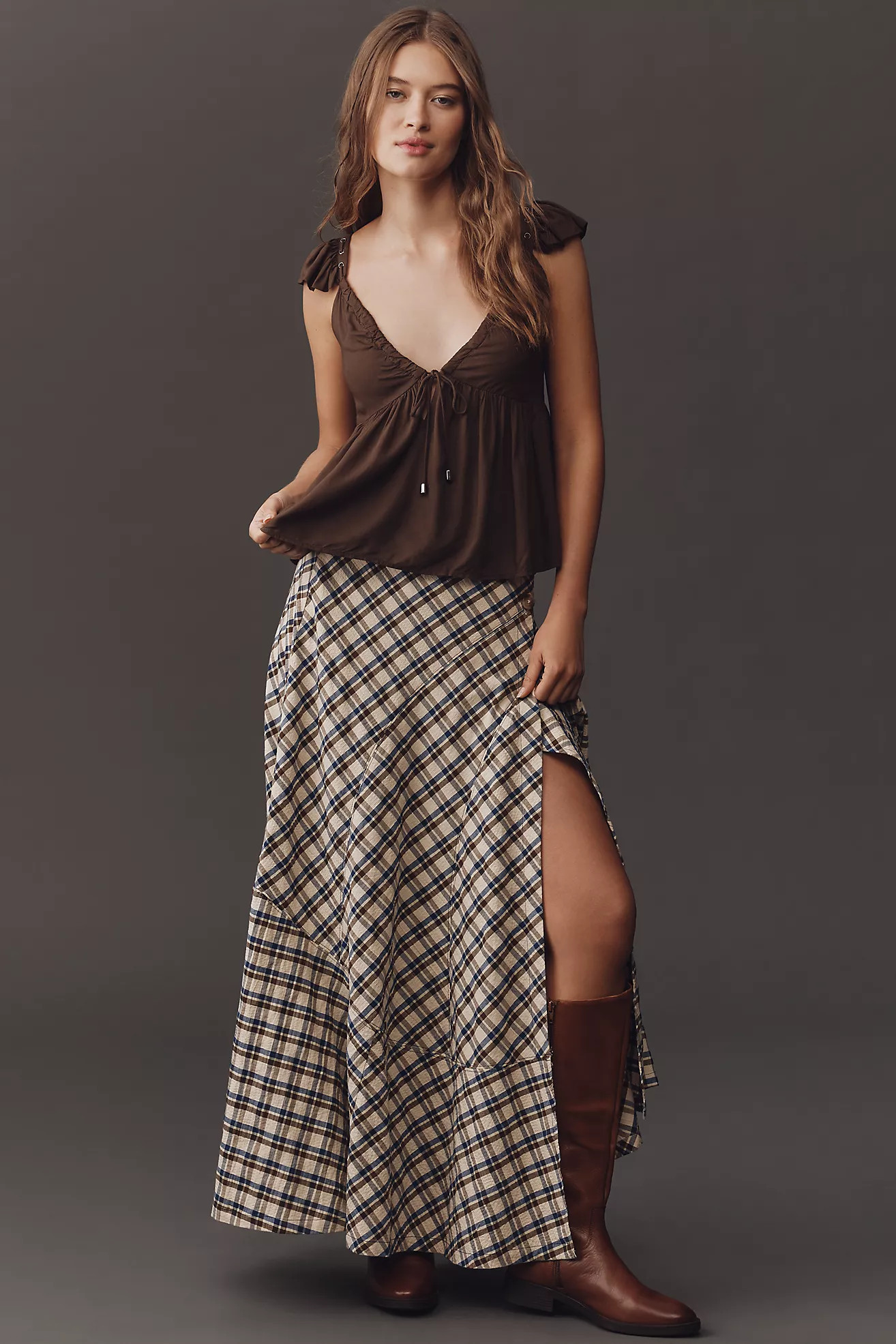 By Anthropologie Seamed Plaid Wrap Maxi Skirt | Anthropologie (UK)