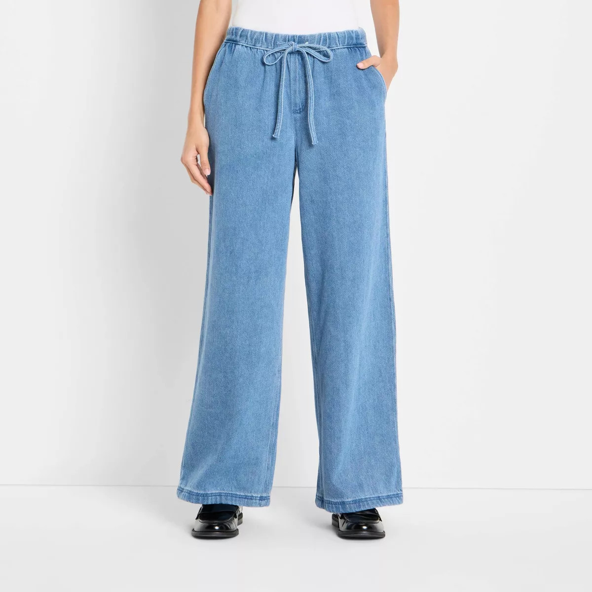 Women's Mid-Rise Wide Leg Denim Drawstring Pull-On Pants - Future Collective Light Blue | Target