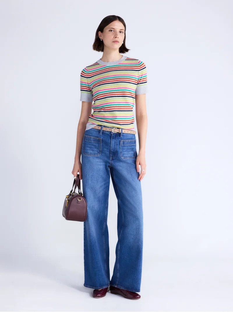 Free Assembly Women's and Women's Plus Cozy Yarn Sweater Tee with Short Sleeves, Sizes XS-4X | Walmart (US)