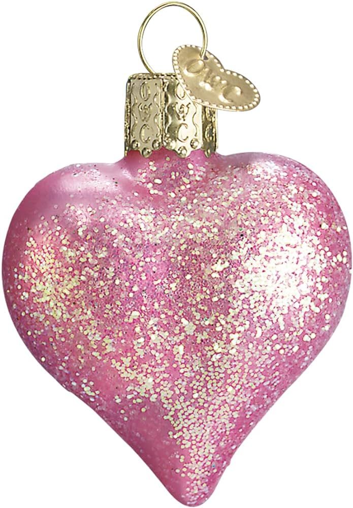 Old World Christmas Pink Glittered Heart Glass Blown Ornament for Christmas Tree | Amazon (US)