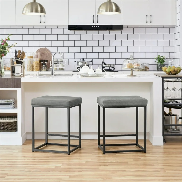 SmileMart 24" Modern Upholstered Backless Counter Bar Stools, 2pcs, Gray | Walmart (US)