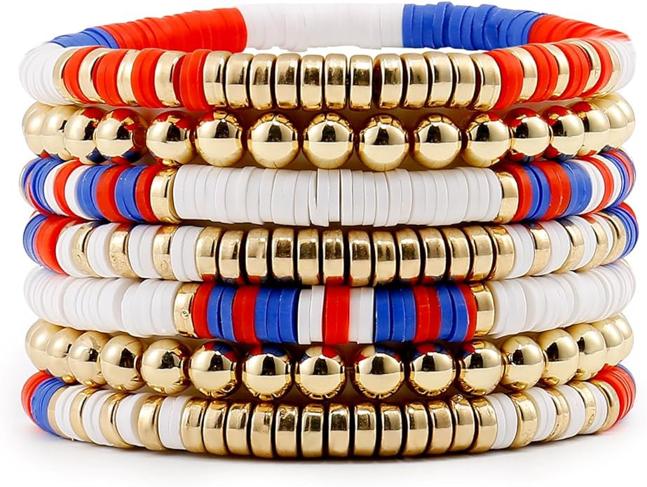 Elegance 11 designs Heishi Beaded Bracelets For Women Polymer Clay Colorful Surfer Stackable Bead... | Amazon (US)