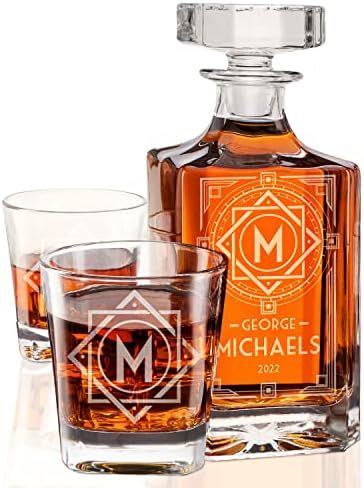 Personalized Whiskey Decanter Set with Glasses, 3 PC - 4 Optional Designs - Custom Whiskey Liquor... | Amazon (US)