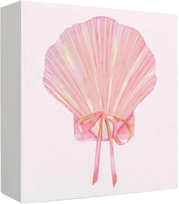 Seashell Decor, Coquette Pink Bow Seashell Wooden Box Sign, Beach Room Decor, Coastal Granddaught... | Amazon (US)