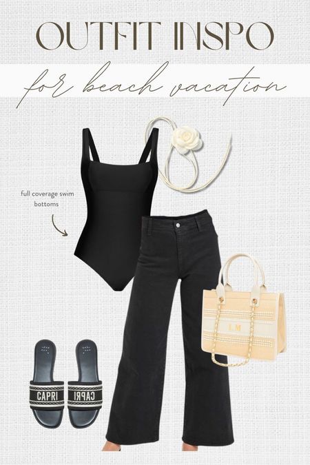 Outfit inspo for a beach vacation! This one piece swimsuit has full coverage on the bottom!  

#LTKSeasonal #LTKfindsunder100 #LTKstyletip