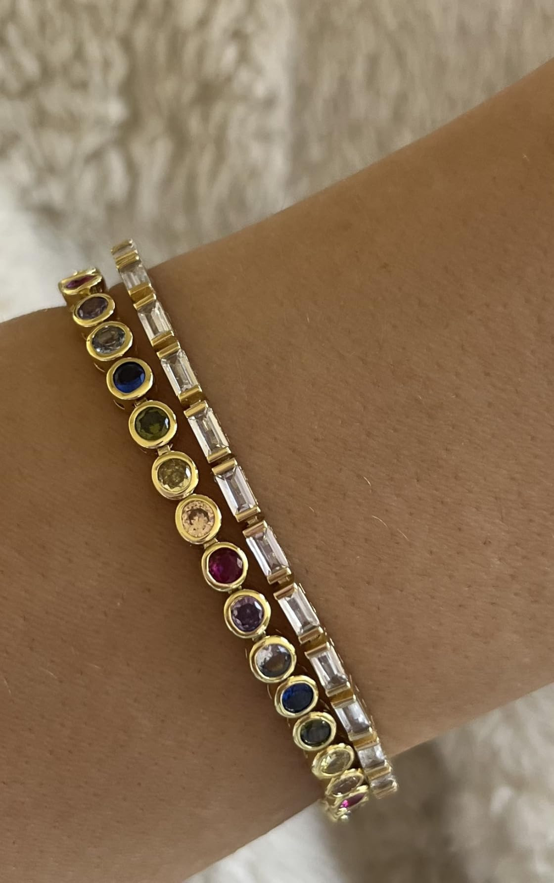 PAVOI 14K Gold Plated CZ Tennis Bracelet For Women | Classic Emerald Cut Simulated Diamond Bracel... | Amazon (US)