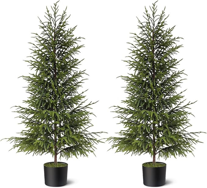4ft Christmas Norfolk Pine Tree Artificial Christmas Tree Faux Potted Plants for Front Porch Chri... | Amazon (US)